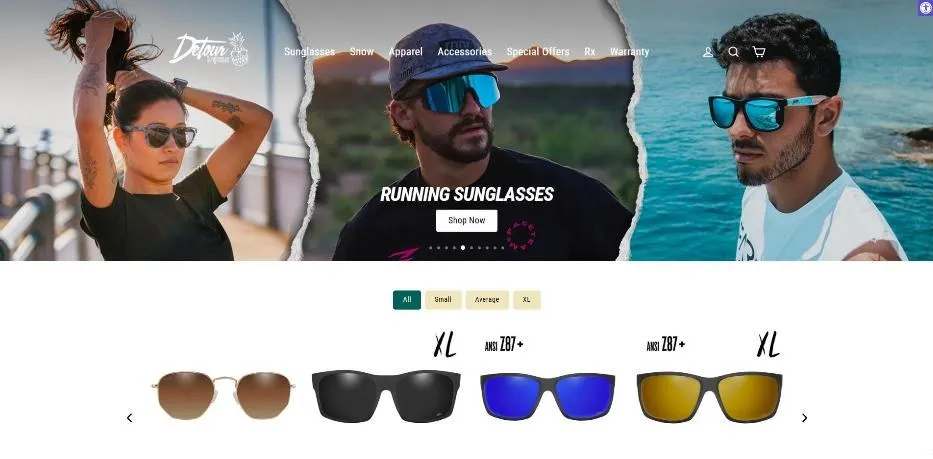 Detour Sunglasses storefront home page
