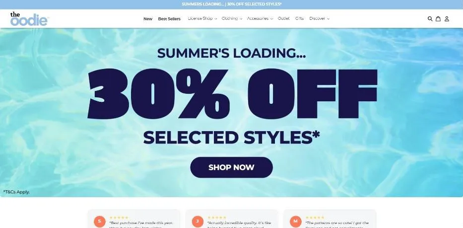 The Oodie storefront home page